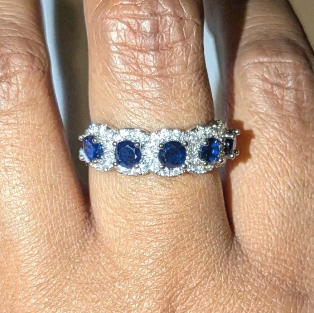 3.5ct Lab-Created Blue Sapphire Band Half Eternity Halo 14k White Gold Plated